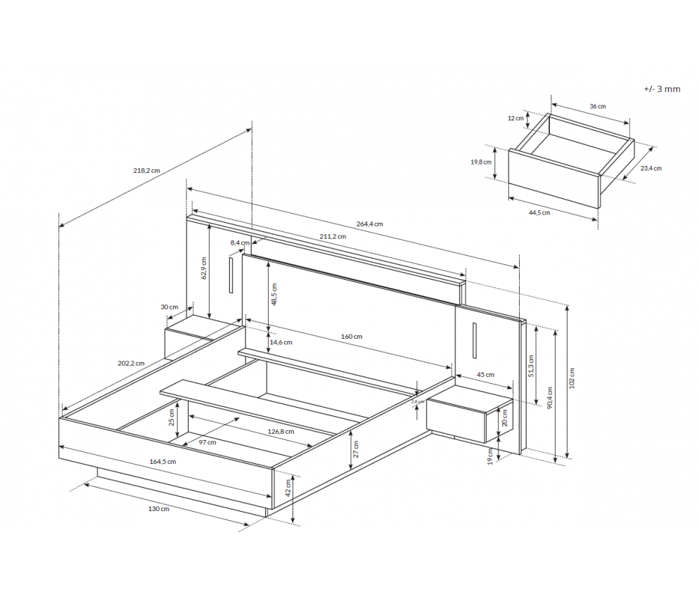 Bett mit Tischen 3D