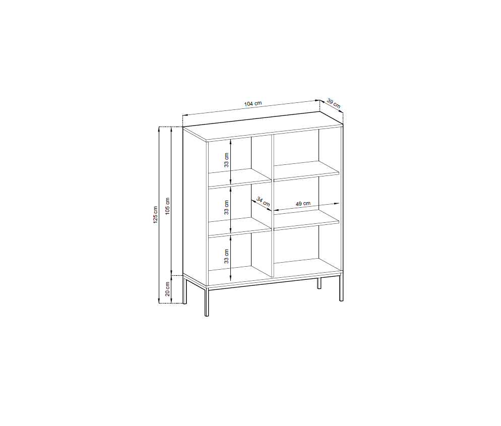 Kommode Viva 2D 104 Schwarz Matt/Schwarz Gestell