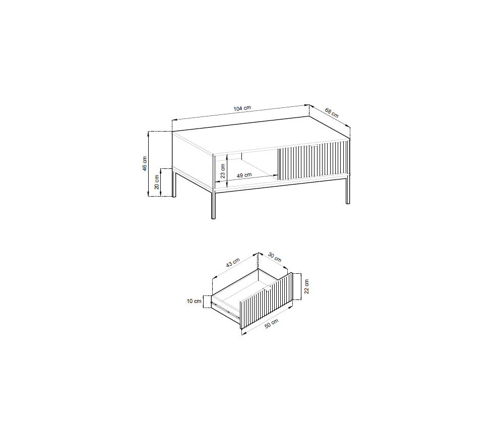 Couchtisch Viva 104 Grau Matt/Schwarz Gestell