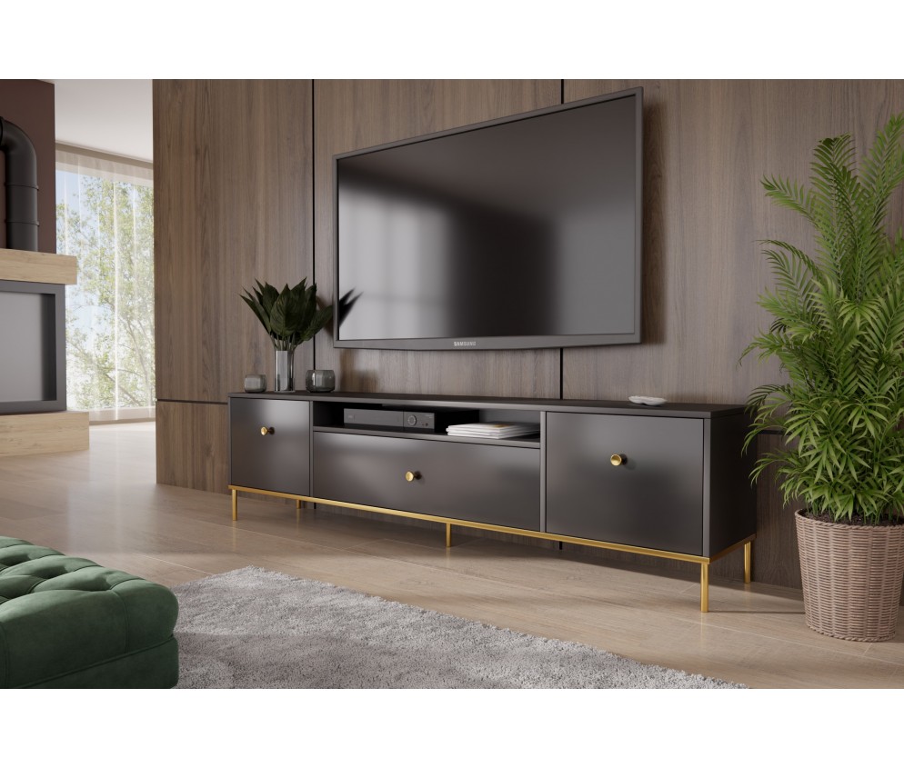 RTV-Schrank Mell Schwarz Matt/Gold