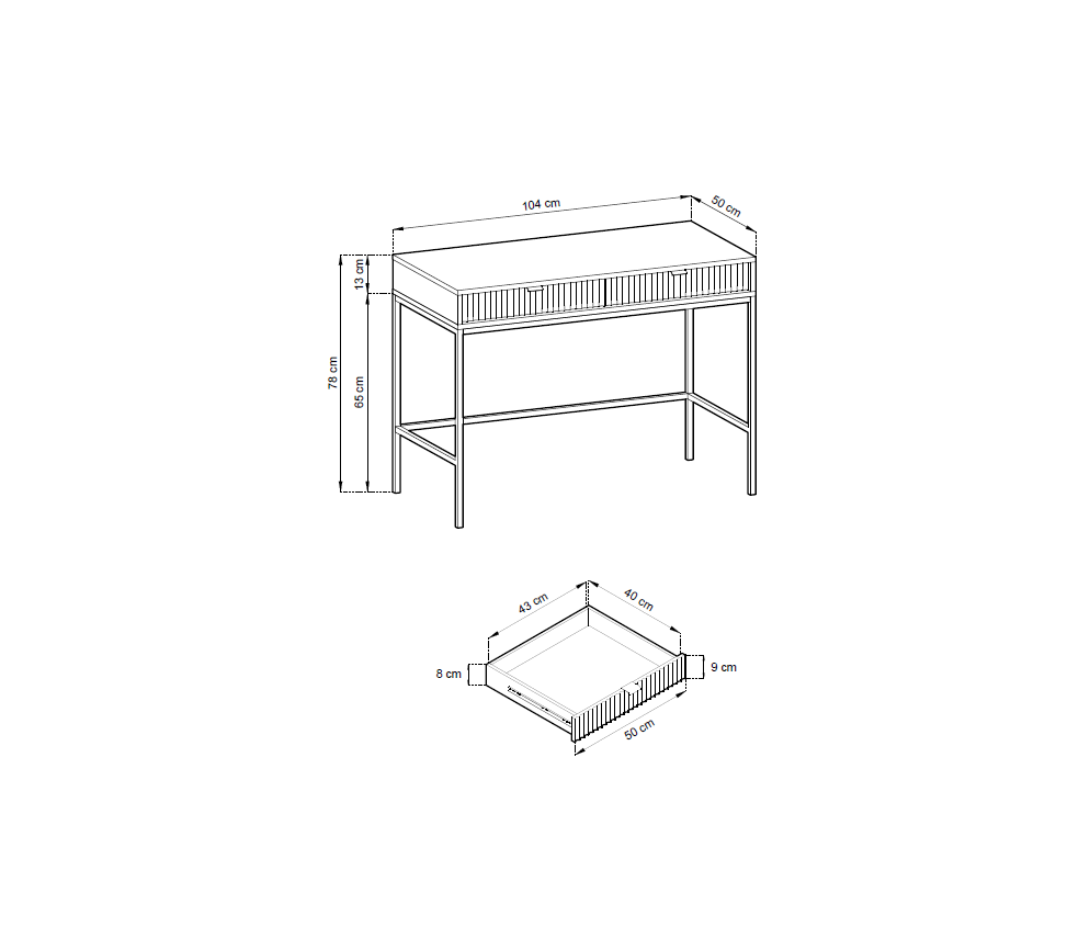 Frisiertisch Viva 104 Grau Matt/Gold Gestell