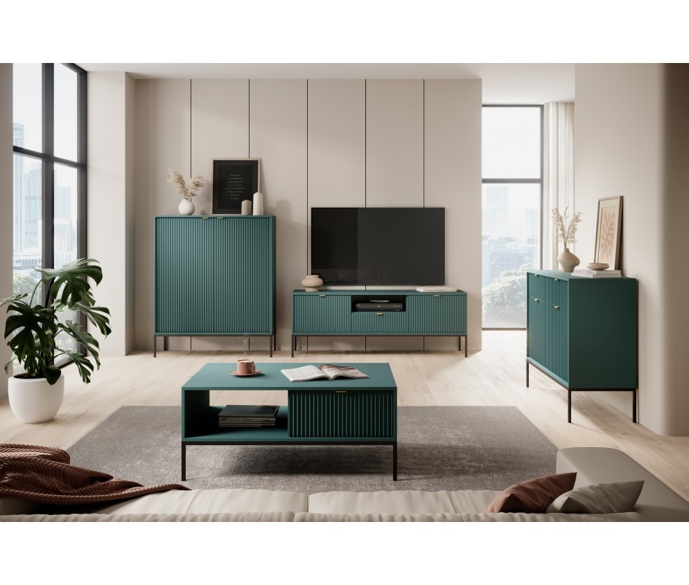RTV-Schrank Viva 154 Labrador Green/Schwarz Gestell/Gold Griff