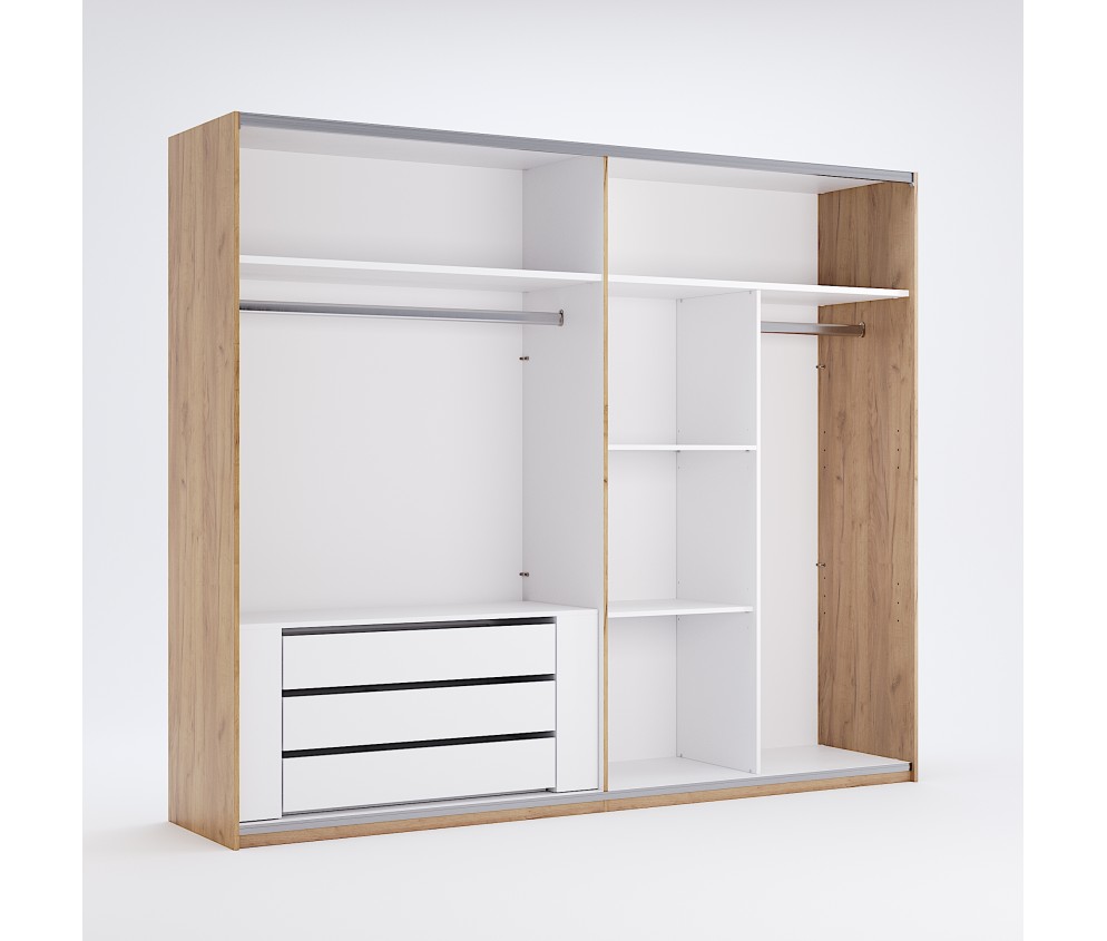 Schiebeschrank Amanda 250 Tür Weiß Glanz/Eiche Craft