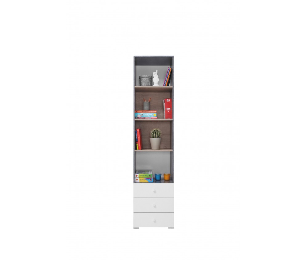 Schrank Sam 45 3SZ Weiß Lux/Beton/Eiche