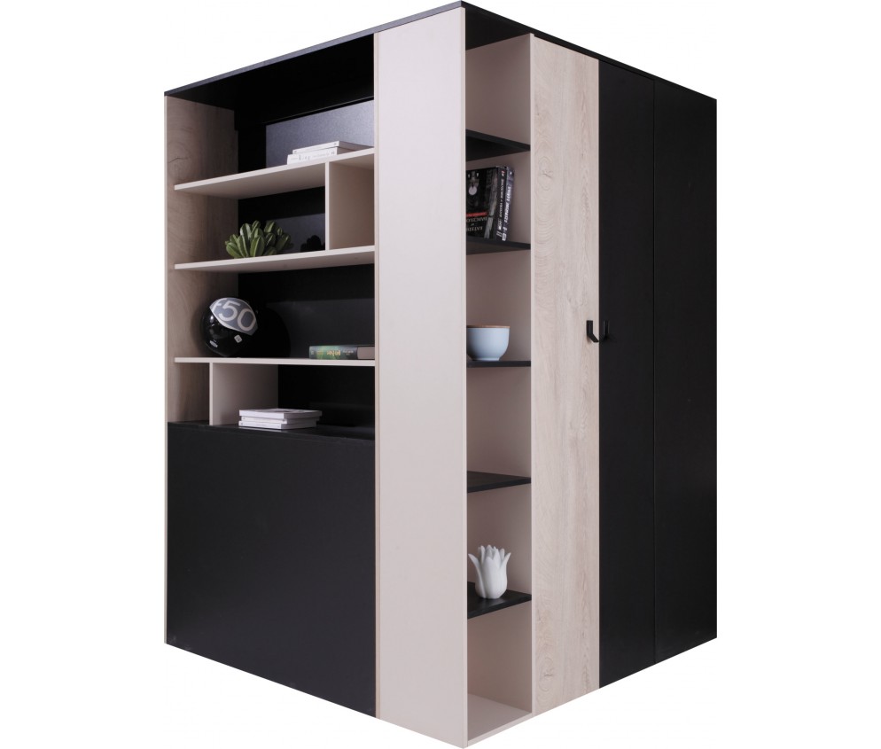 Schrank Plan 135 RECHTS/LINKS Schwarz/Eiche/Beige