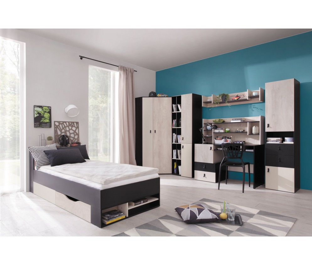 Schrank Plan 90 RECHTS/LINKS Weiß Schwarz/Eiche/Beige