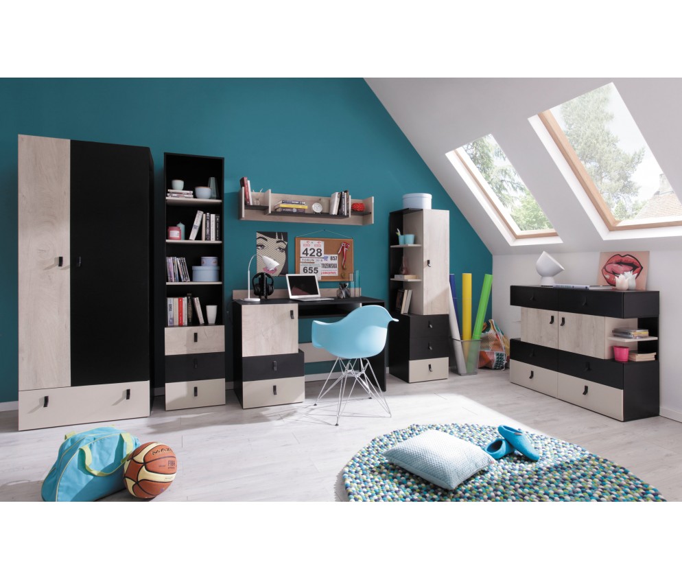 Regal Plan 60 2D Schwarz/Eiche/Beige