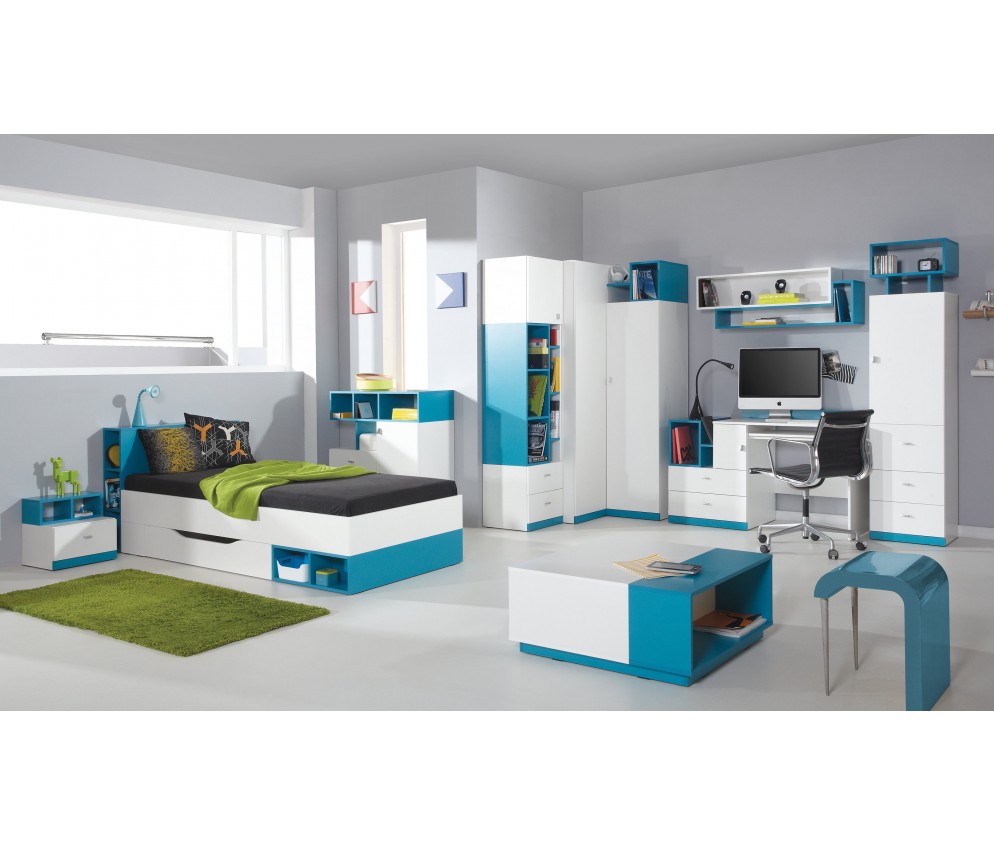 Schrank-RTV Kamaro 120 Weiß Lux/ Türkis