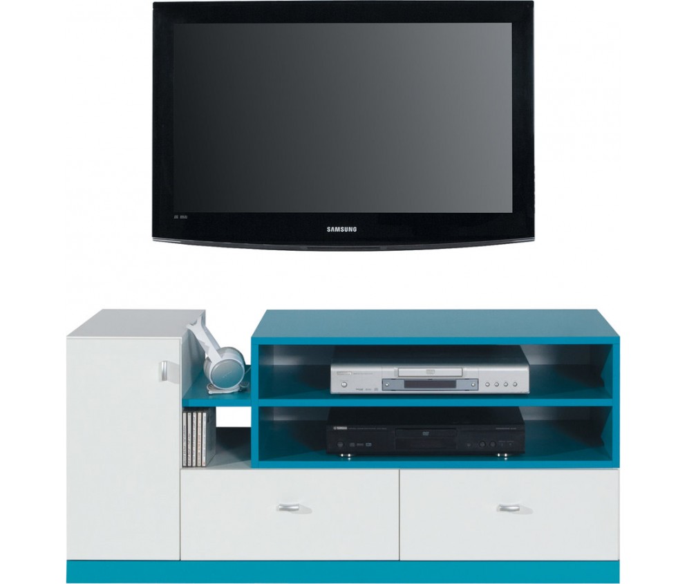 Schrank-RTV Kamaro 120 Weiß Lux/ Türkis