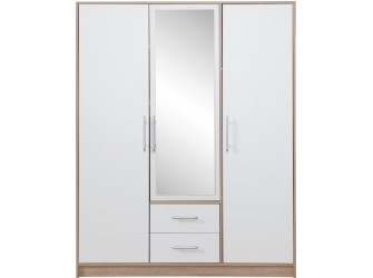 Schrank Simon 150 3D2SZ Eiche Sonoma/Weiß Lux mit Spiegel