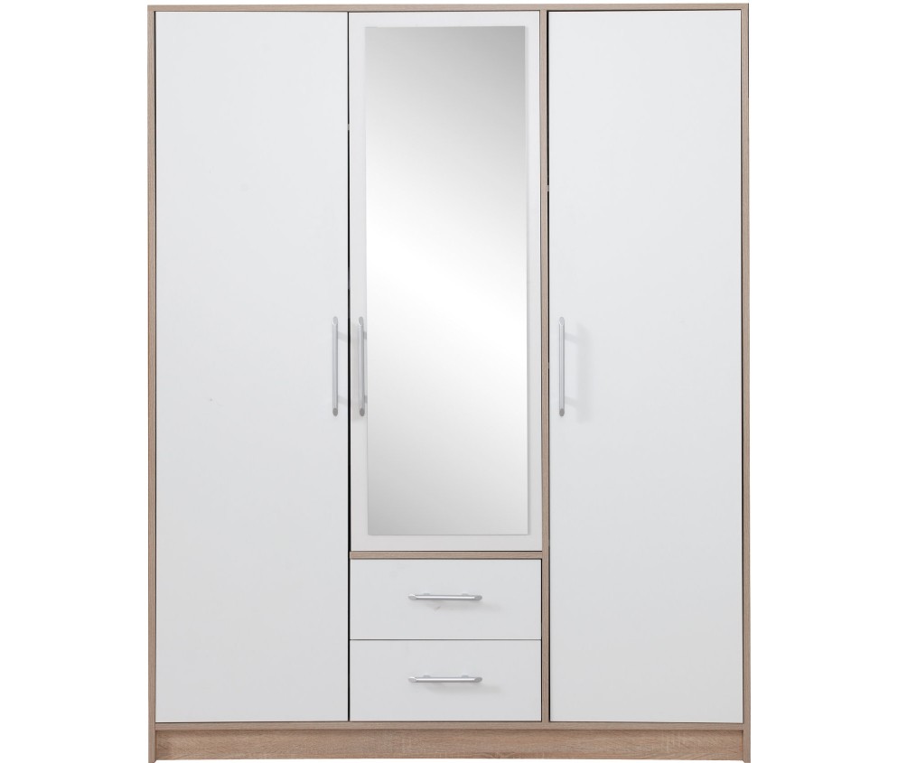 Schrank Simon 150 3D2SZ Eiche Sonoma/Weiß Lux mit Spiegel