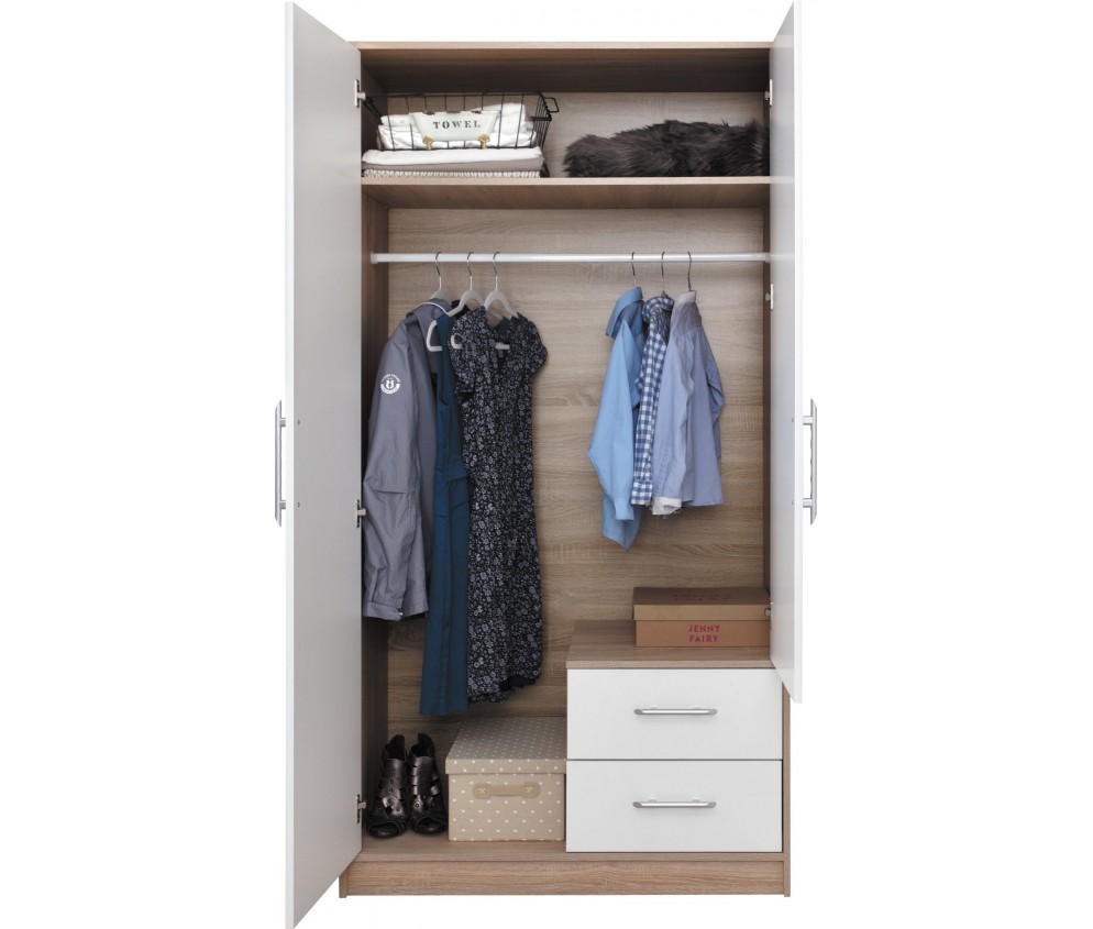 Schrank Simon 100 2D2SZ Eiche Sonoma/Weiß Lux mit Spiegel