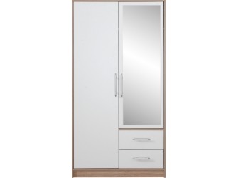 Schrank Simon 100 2D2SZ Eiche Sonoma/Weiß Lux mit Spiegel