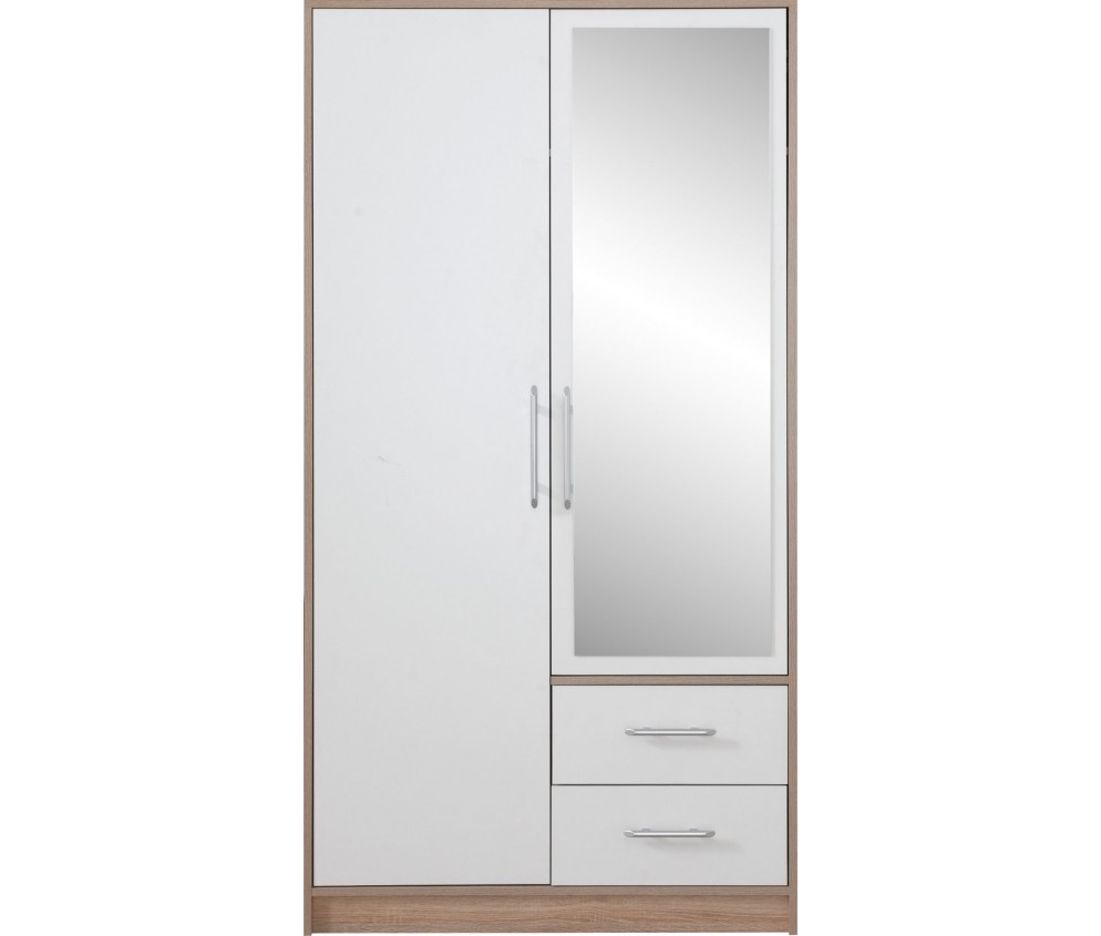 Schrank Simon 100 2D2SZ Eiche Sonoma/Weiß Lux mit Spiegel