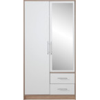 Schrank Simon 100 2D2SZ Eiche Sonoma/Weiß Lux mit Spiegel