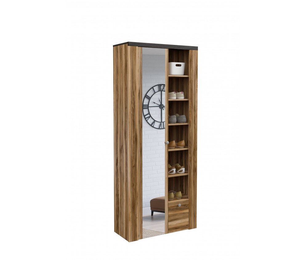 Schrank Lola 80 Satin Nussbaum / Touchwood mit Spiegel