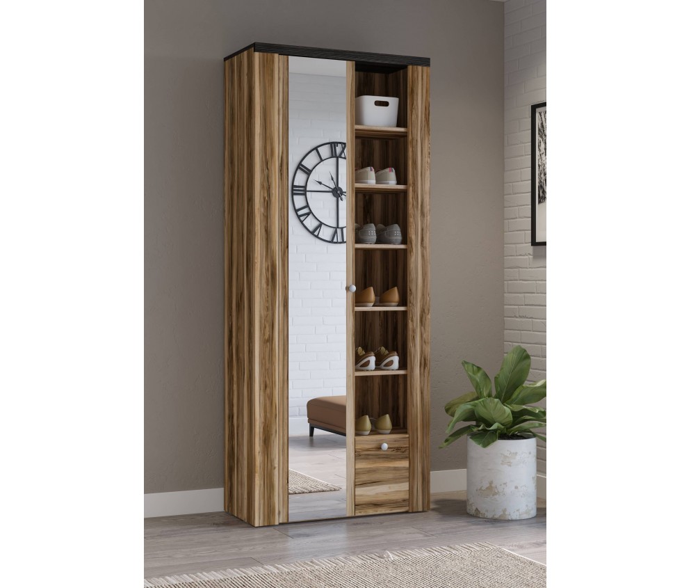 Schrank Lola 80 Satin Nussbaum / Touchwood mit Spiegel