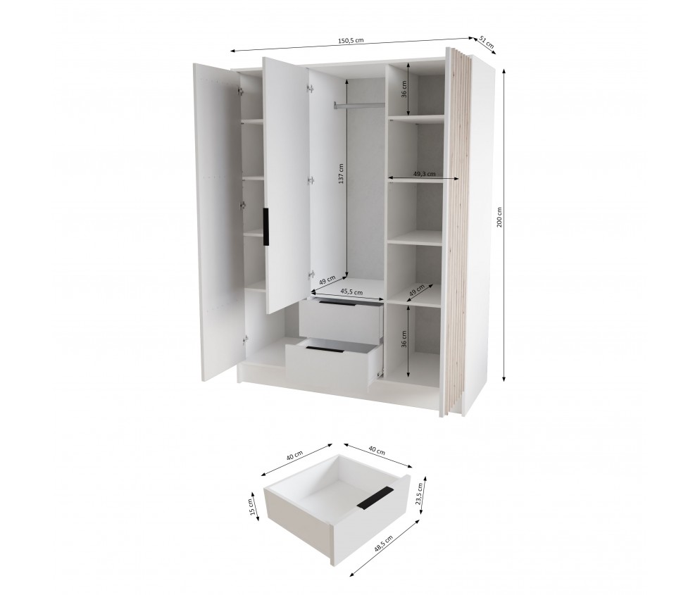 Schwenktürschrank Nello Lamellen mit Spiegel 150